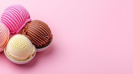 Fototapeta premium Three Scoops of Ice Cream on Pink Background