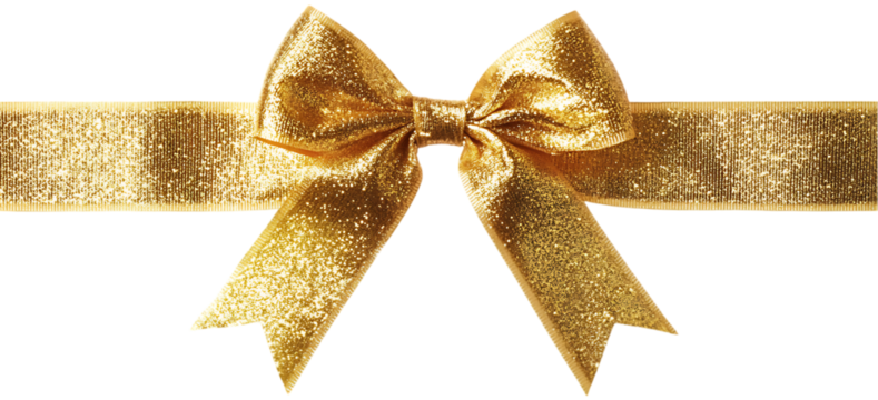 Golden ribbon with bow isolated on transparent background 