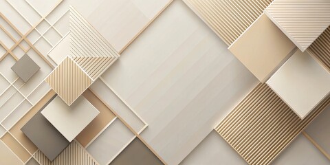 Fototapeta premium Abstract Geometric Composition of Intersecting Squares and Stripes in Tones of Beige and Brown