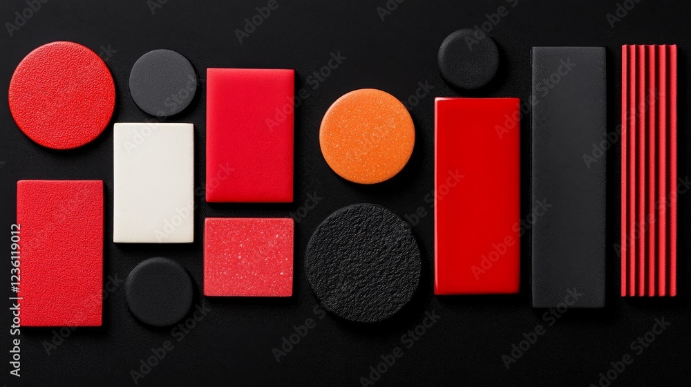 Poster abstract red and black shapes: a captivating arrangement of red and black geometric shapes on a dark