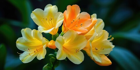 Fototapeta premium Vibrant blooming yellow flowers against green foliage, symbolizing spring and nature's beauty.
