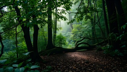 Enchanted Forest Path: A Journey Through Lush Greenery and Ancient Trees