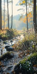 Naklejka premium Nature's tranquility in a forest stream during autumn