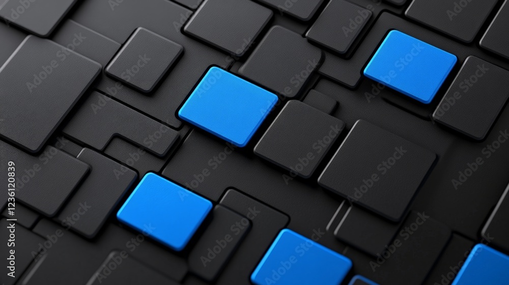 Aufkleber abstract blue and black blocks: a mesmerizing pattern of black and blue blocks creates a dynamic and