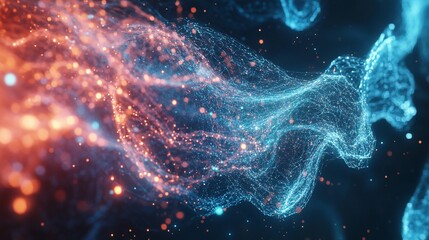 Abstract render of digital network with glowing nodes in red and blue color scheme