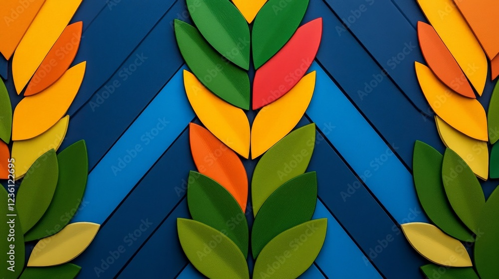 Poster abstract leaf pattern: vibrant, abstract design featuring colorful wooden leaves arranged in a geome