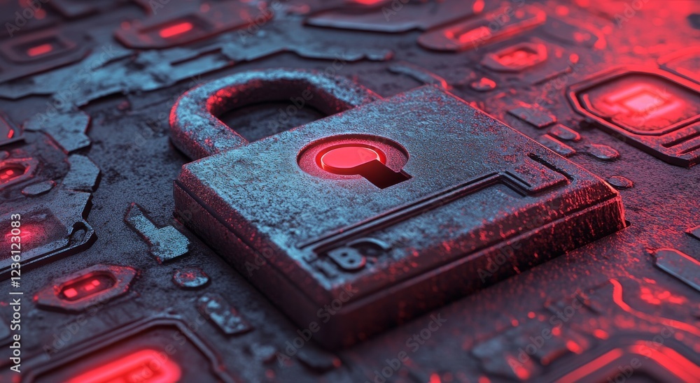 Aufkleber a digital lock intertwined with a data network, representing strong security, with a soft focus and 