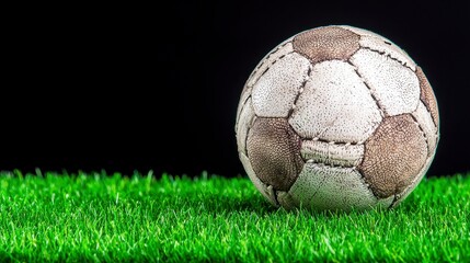 Fototapeta premium Vintage Worn Soccer Ball on Green Turf