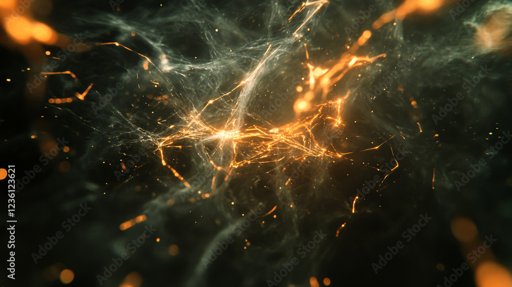 Poster abstract technology background with dynamic energy flows and cybernetic elements cinematic view.