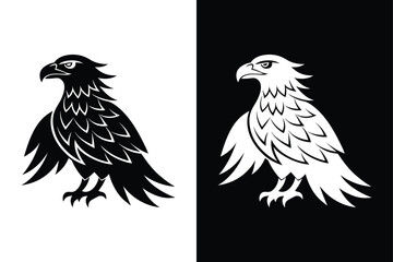 Eagle Bird Silhouette Vector Icon Black and White Background.