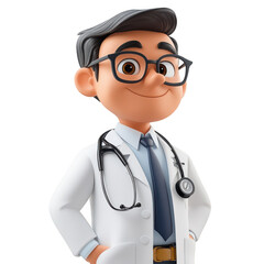 A cartoon doctor with glasses and a stethoscope