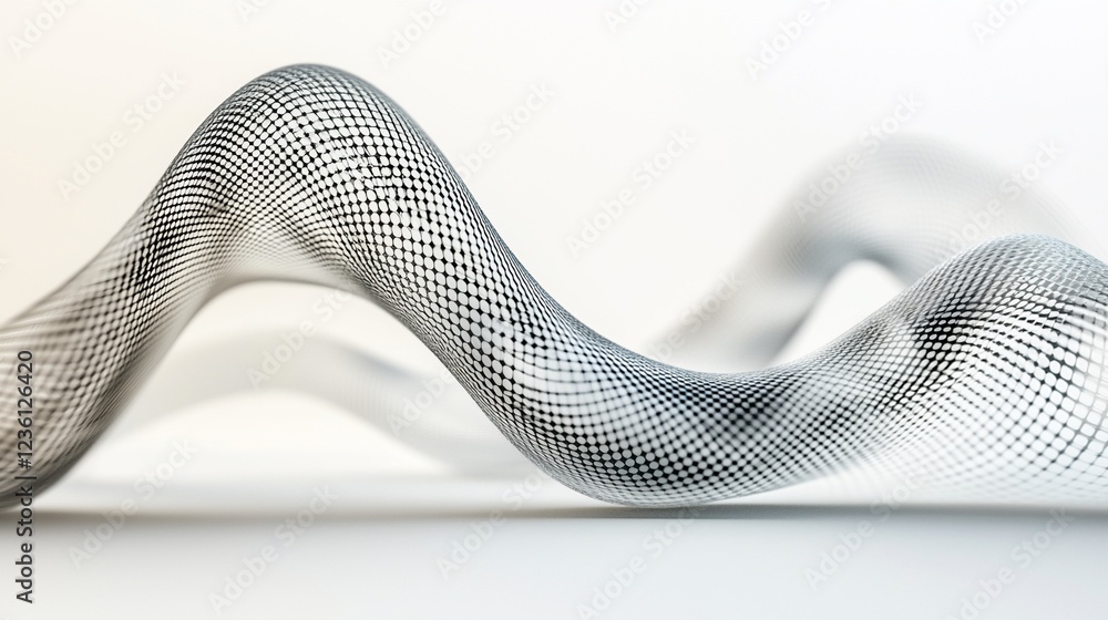 Poster Abstract wave of connected dots forming a flowing, dynamic pattern on a white background.