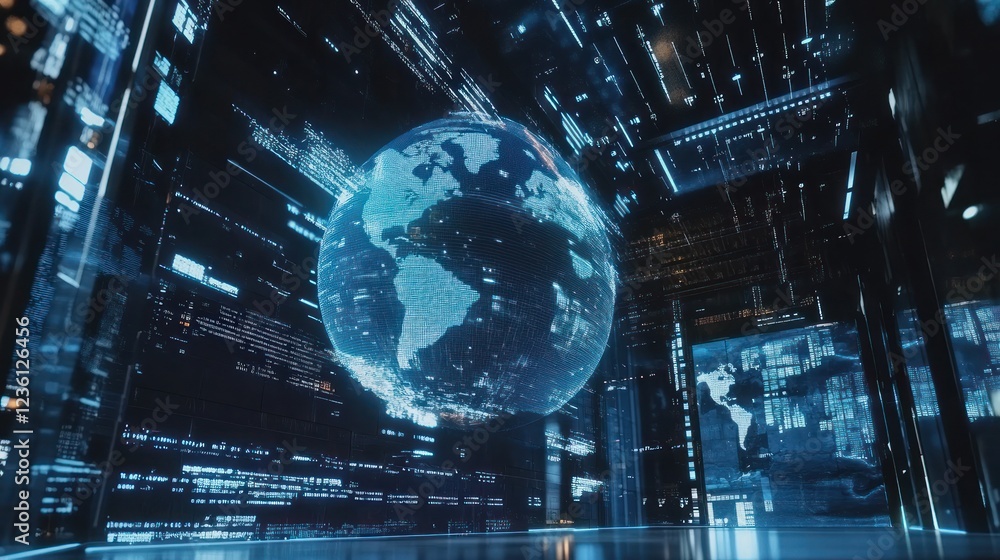Poster global data network visualization, a digital representation of earth