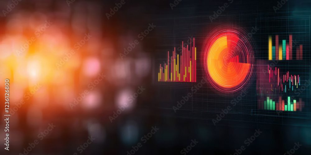 Poster glowing holographic interface showcasing customer data and analytics, with vibrant graphs and charts