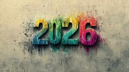 Colorful Rainbow Chalk Style Text 2026 on Textured Background in Pastel Shades with Artistic Flair