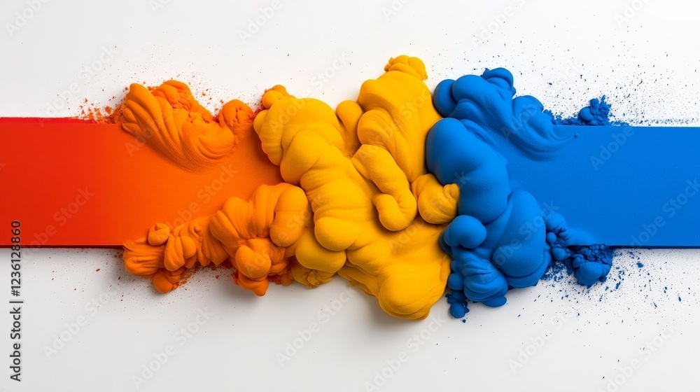 Aufkleber chromatic fusion: abstract art showcasing vibrant red, orange, and blue ink clouds colliding and mer