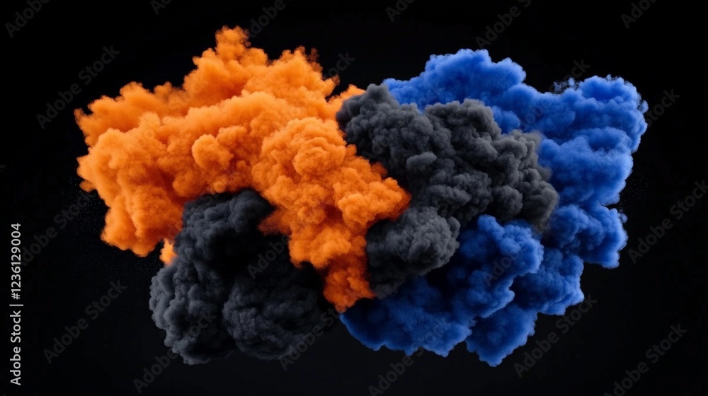 Poster abstract ink burst: a captivating abstract image showcasing an explosion of orange, blue, and black 