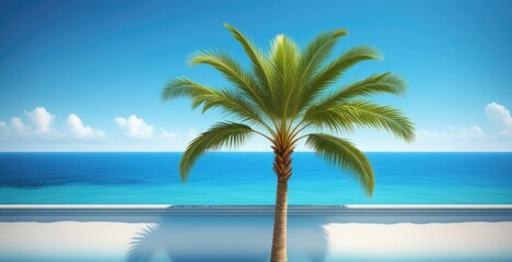 Fototapeta premium Tropical paradise: palm tree and ocean view on a sunny day