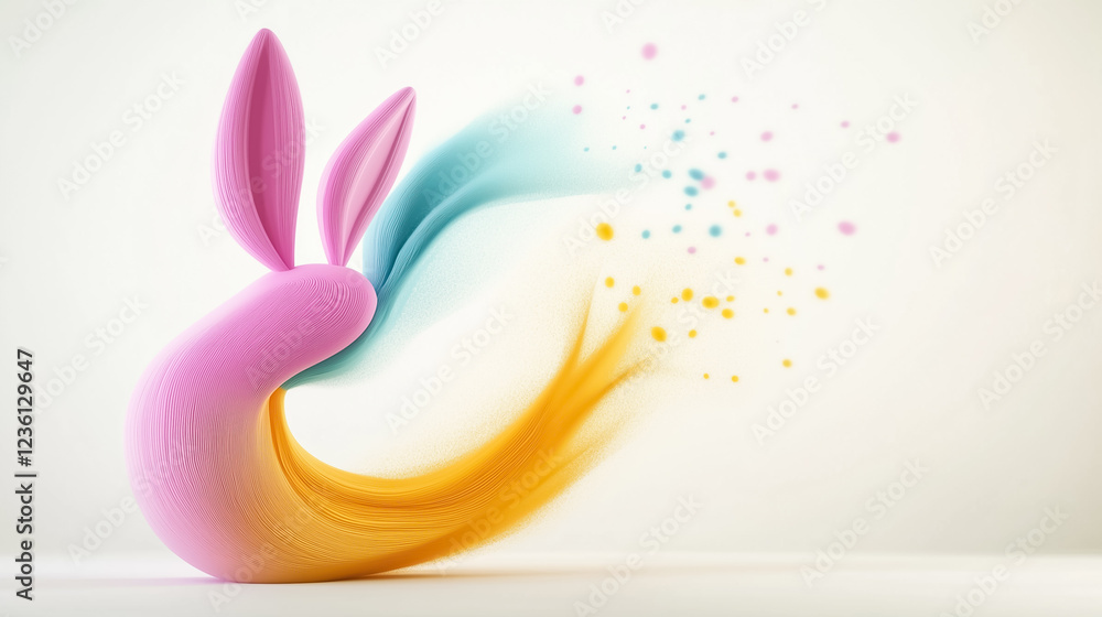 Poster modern easter bunny with flowing geometric shapes gazing at the viewer creates dynamic and colorful 
