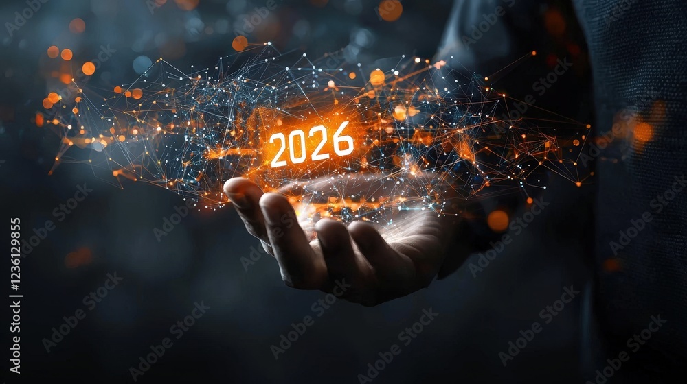 Aufkleber digital hand holding floating holographic number that symbolizes future technology and innovation in
