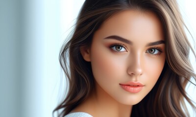 Fototapeta premium Portrait of a young woman with natural makeup and flowing hair
