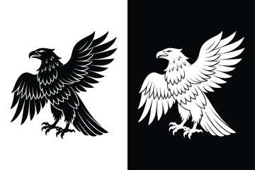 Eagle Bird Silhouette Vector Icon Black and White Background.