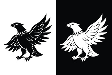 Obraz premium Eagle Bird Silhouette Vector Icon Black and White Background.