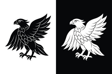 Eagle Bird Silhouette Vector Icon Black and White Background.