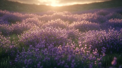 Fototapeta premium Serene Lavender Field at Sunset, Peaceful Summer Landscape