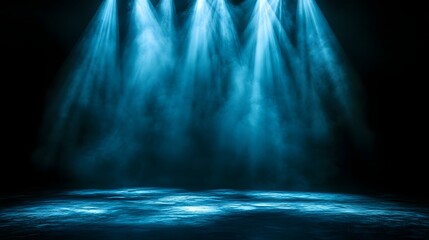 Blue Stage Lights Illuminate Smoky Dark Scene