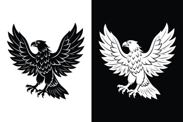 Eagle Bird Silhouette Vector Icon Black and White Background.