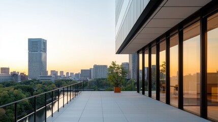Fototapeta premium Rooftop Terrace overlooking city park at sunrise