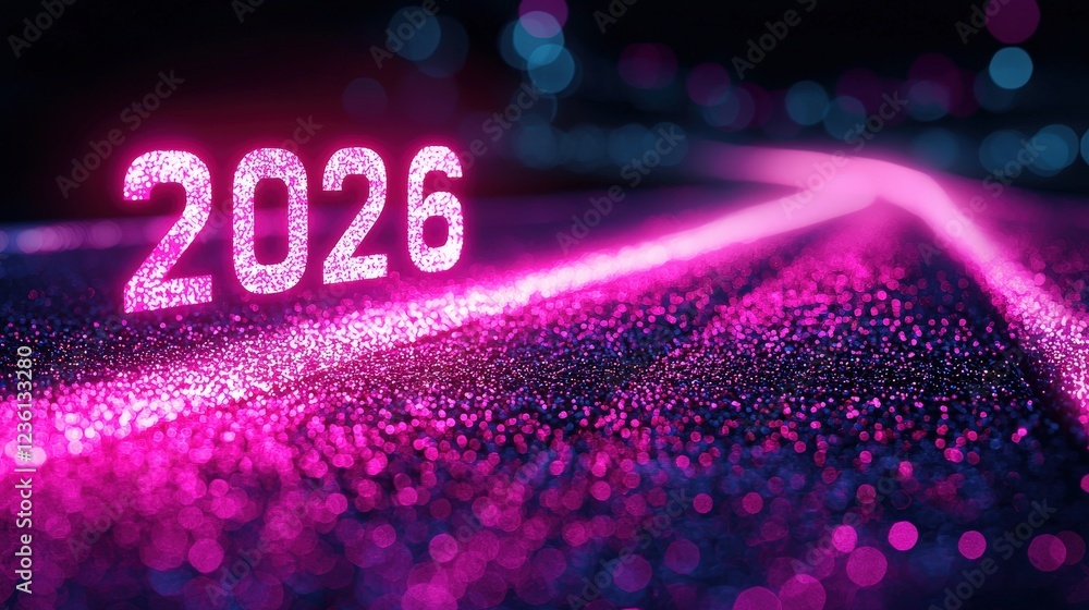 Aufkleber futuristic digital background with hologram effect and sparkling numbers representing the year 2026