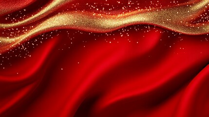 Luxurious Red Satin Fabric with Gold Glitter &ndash; Elegant Festive Background for Celebration & Awards