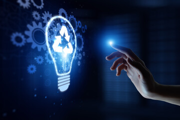 Recycle Promoting Environmental Sustainability and Waste Reduction with Human Hand Holding Lamp...