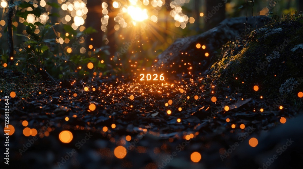 Aufkleber enchanting digital technology scene with hologram effect and sparkling particles illuminating a natu