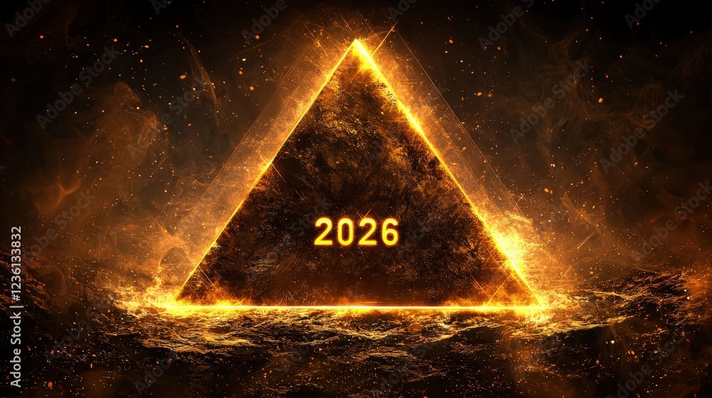 Aufkleber futuristic digital technology background with a holographic triangle displaying the year 2026 in fie