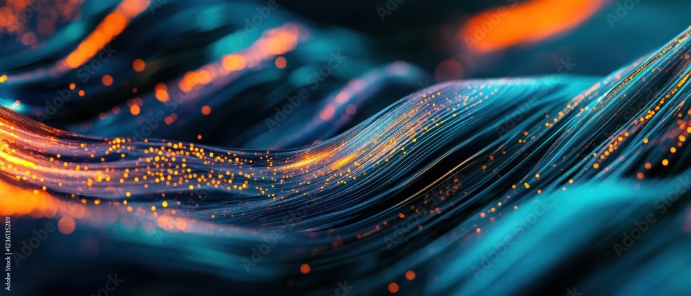 Poster abstract digital waves with glowing particles, representing technology and innovation. background de