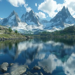 Fototapeta premium Stunning mountain landscape reflects on tranquil lake