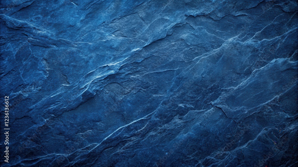 Poster a close-up view of a deep blue slate surface, revealing the intricate veins and patterns of the natu