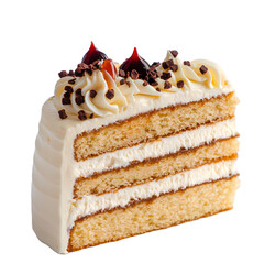 Sponge Cake Slice with Creamy Layers on transparent background, Generative Ai
