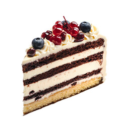 Sponge Cake Slice with Creamy Layers on transparent background, Generative Ai