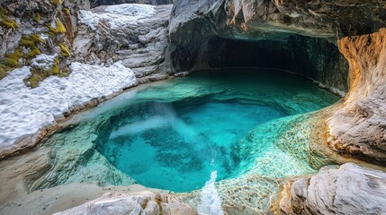 Natural Rock Pool Crystal Clear Turquoise Water Scenic Mountain Stream Winter Landscape Tranquil Nature Scene Pristine Wilderness