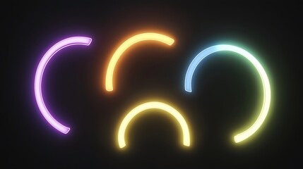 Colorful Neon Arcs Glow in Dark Background