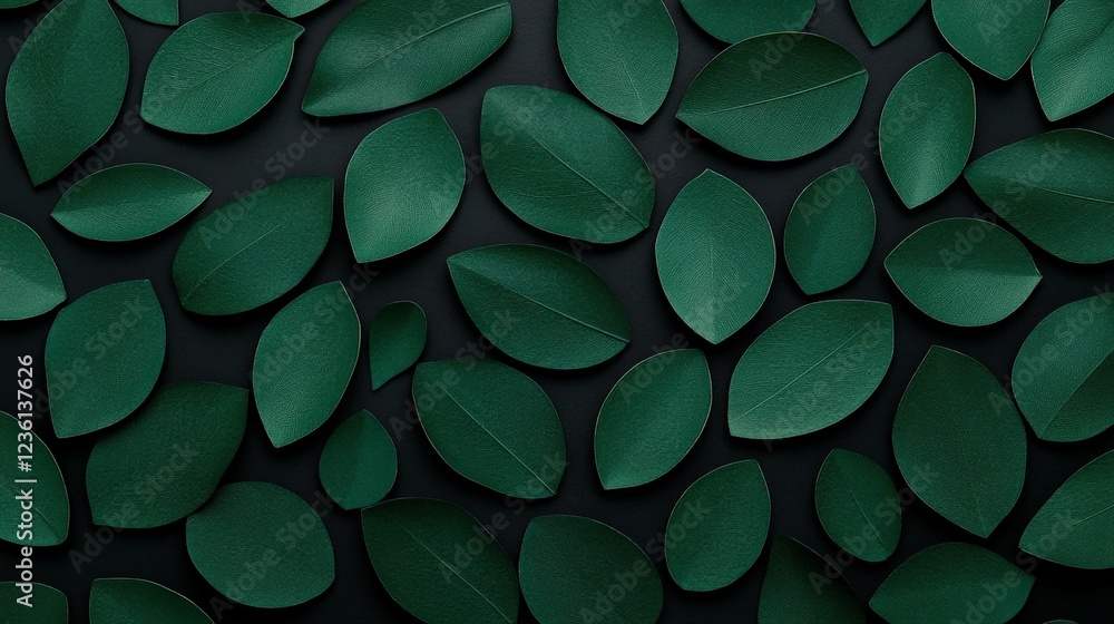 Poster emerald leaf pattern: a minimalist pattern featuring lush, emerald green leaves arranged in a pleasi
