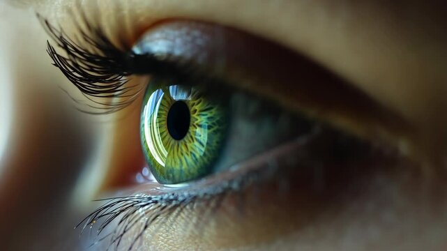 Close-up view of a vibrant green eye showcasing intricate details and unique patterns