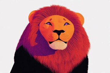 Vibrant lion portrait with colorful mane