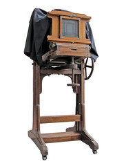 Antique wooden camera on stand