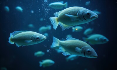 Underwater scene with several fish swimming.