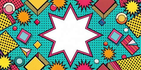 Brightly Colored Geometric Shapes with Starburst Pattern and White Space for Text
